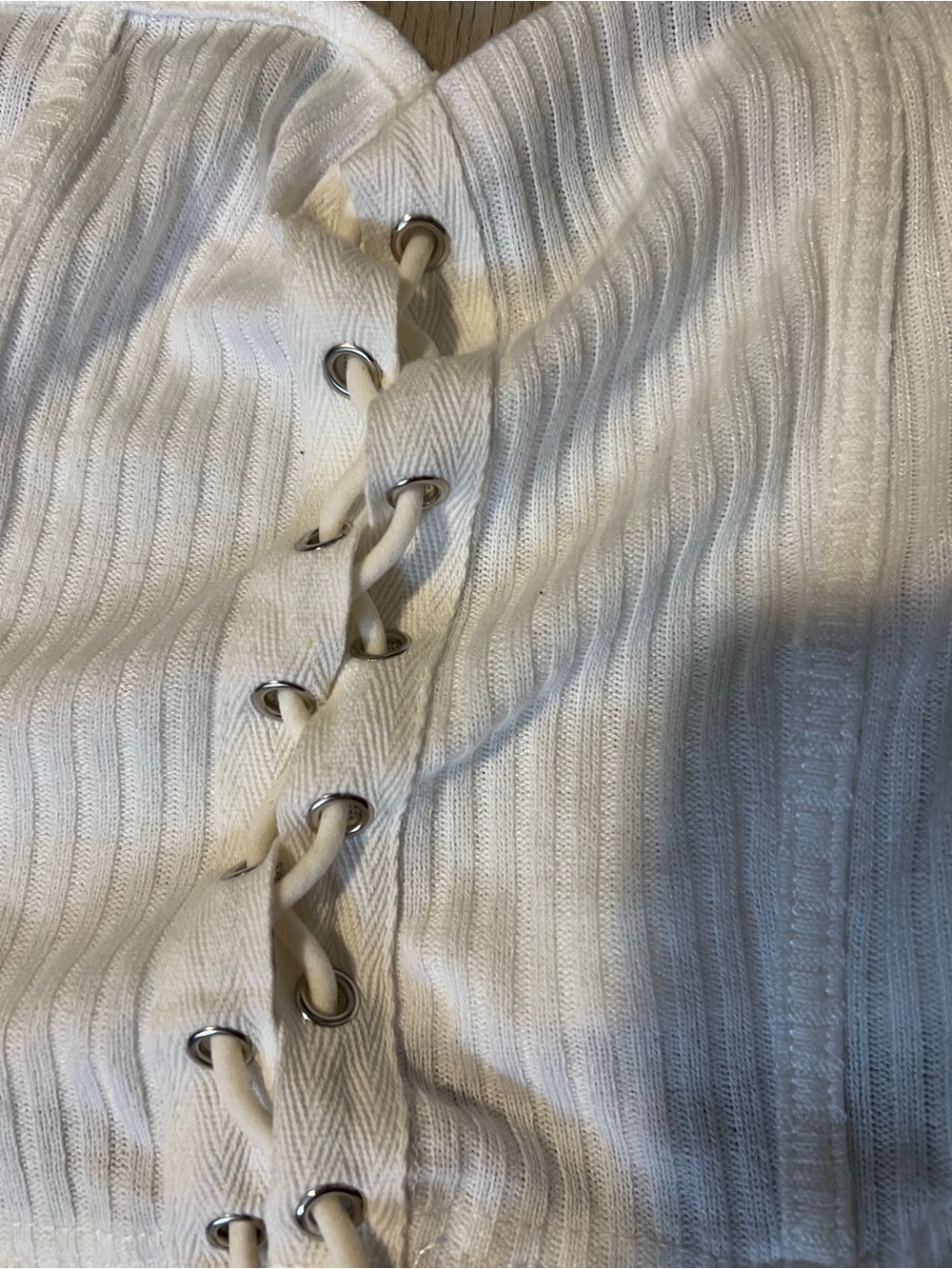 White Lace-Up Ribbed Cami Top - Picture 2 of 3